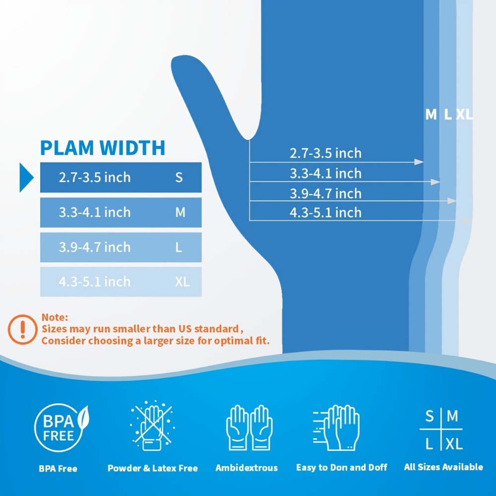 Blue Nitrile Disposable Gloves 5.5 Mil, Bulk Pack 101/201/501/1000 Count, Latex-Free Powder-Free Chemical Resistant Elastic Fit, for Household Cleaning, Tattooing, Painting, Car Washing & Maintenance