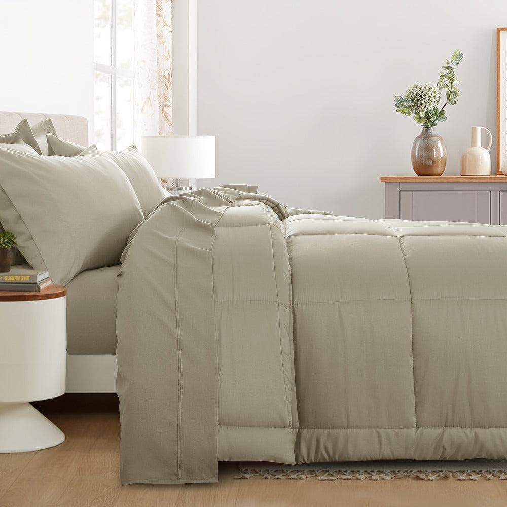 7 Piece Comforter Set Luxury Soft Fluffy Bedding All Season Bed in a Bag with Comforter Fitted Sheet Flat Sheet Pillowcases Hypoallergenic Breathable Easy Care Queen King Twin XL Full