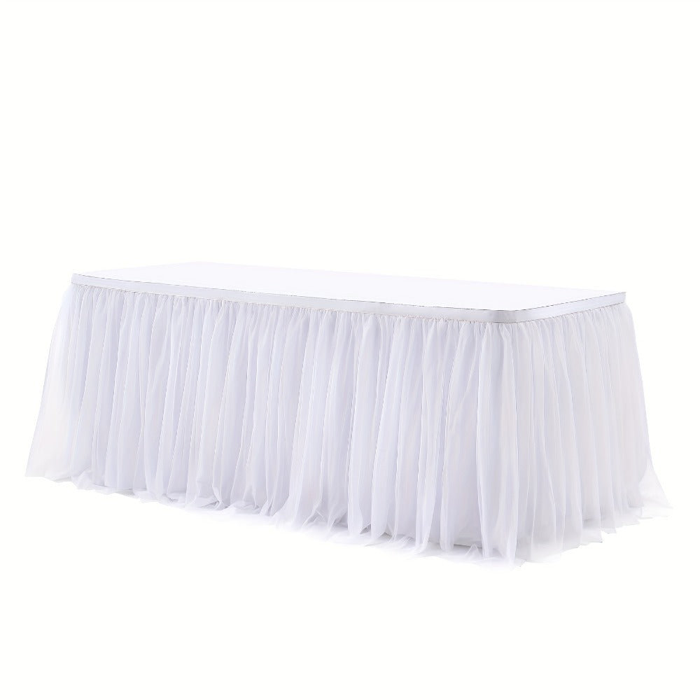 Pink Tutu Table Skirt 6ft ¨C Ruffle Tulle Table Skirt for Rectangle & Round Tables, Princess Girls Birthday Party, Cake Dessert Table Decor, Gold Brim, Multiple Colors Available