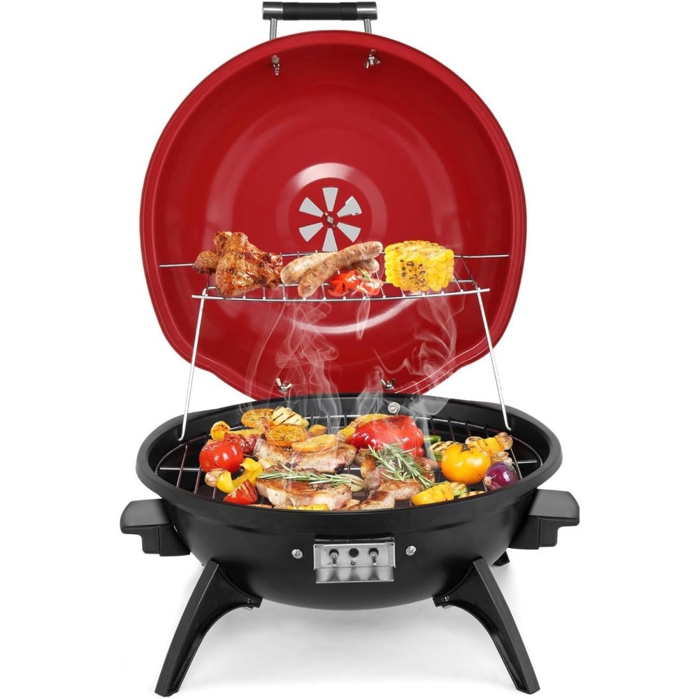 Electric Indoor Grill Smokeless Vertical Design 1.12 SqFt Griddle Warming Rack Adjustable Temp 200-425F Pull-Out Drip Pan 304 Stainless Steel for Steak BBQ Panini Camping