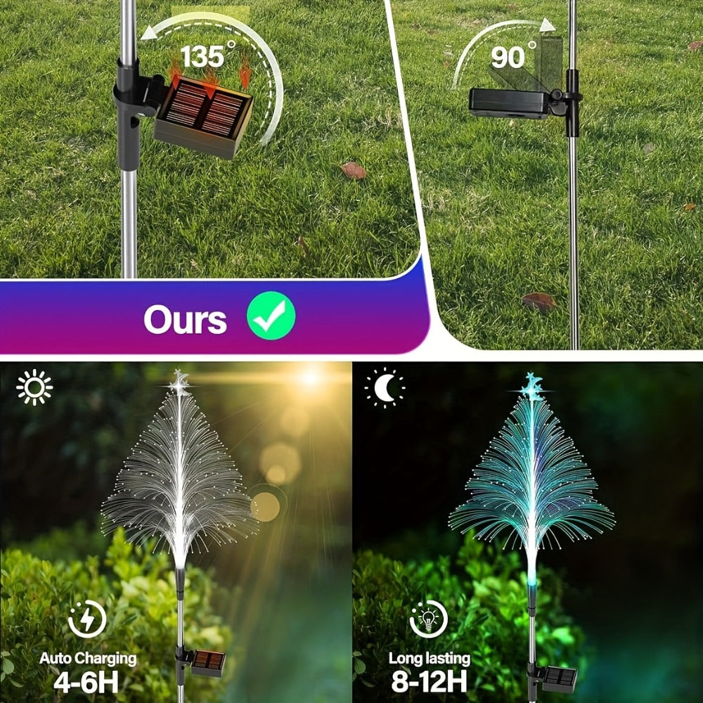 Solar Christmas Tree Lights Fiber Optic Star, 7-Color LED IP65 Waterproof Garden Stake Lights ¡ª 2 or 5 Layer Star for Lawn, Pathway, Patio & Holiday Decor | 2, 4 or 6 Pack