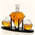 Whiskey Decanter Set with 2 Diamond Glasses & Wooden Rack | Brick Stone Design ¨C Bourbon Rum Vodka Tequila Gift Set for Men Home Bar