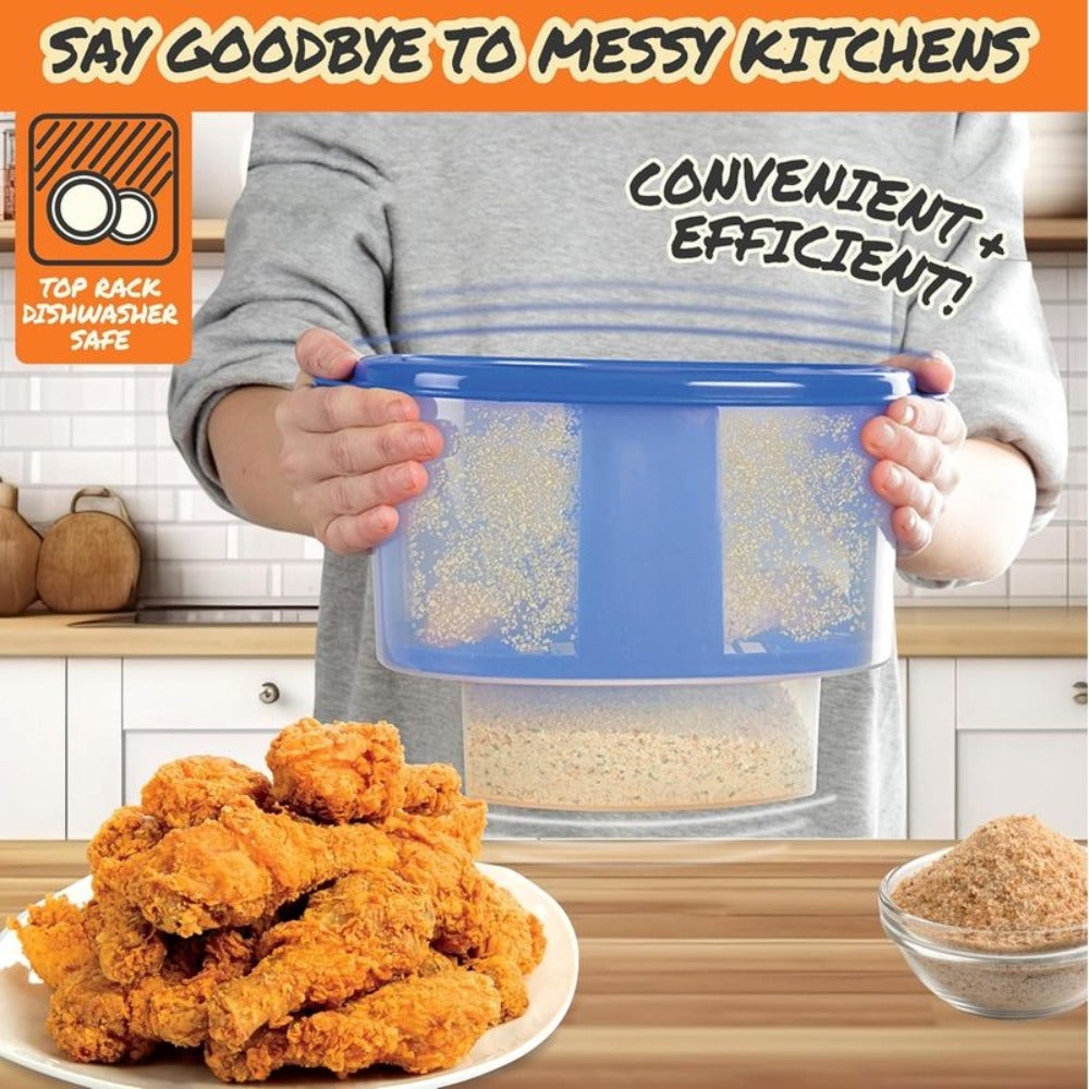 Breader Bowl Mess-Free Breading Station, All-in-One Shake and Coat Batter Bowl for Chicken Fish Shrimp Vegetables, Pour-In Seasoning Lid-Lock Design, Easy Breading Tool for Frying & Air Fryer Cooking