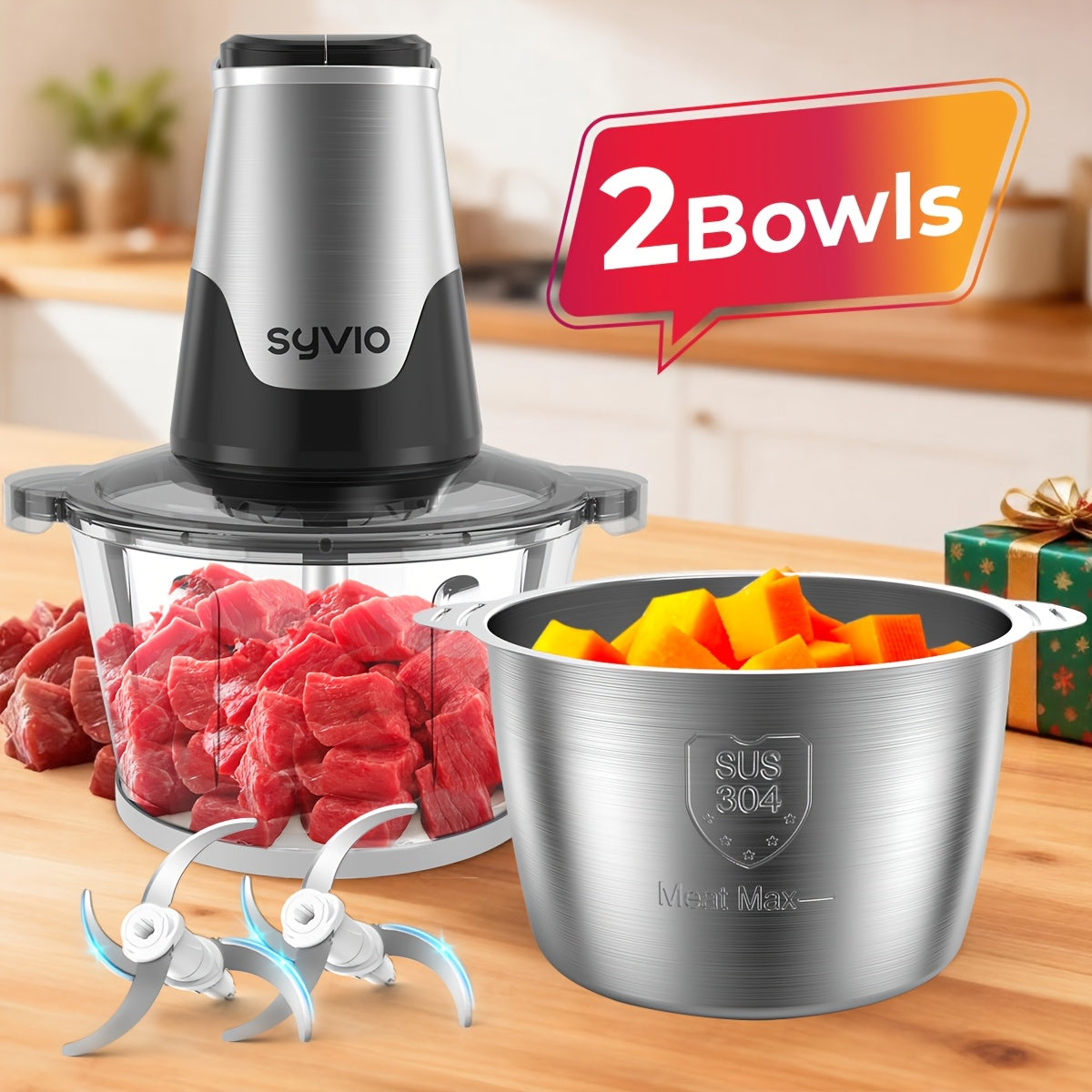 Mini Food Processor 450W ¨C Electric Food Chopper with 2 Bowls & 4 Bi-Level Blades for Meat, Baby Food, Onion & Vegetables, 2-Speed