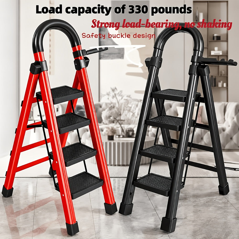 Folding Step Ladder with Anti-Slip Pedals & Handrail ¨C 2/3/4/5 Step Stool for Adults, Sturdy Steel, Lightweight Portable, Non-Slip Feet, Rust-Resistant, Foldable for Home Kitchen Office Bedroom Use