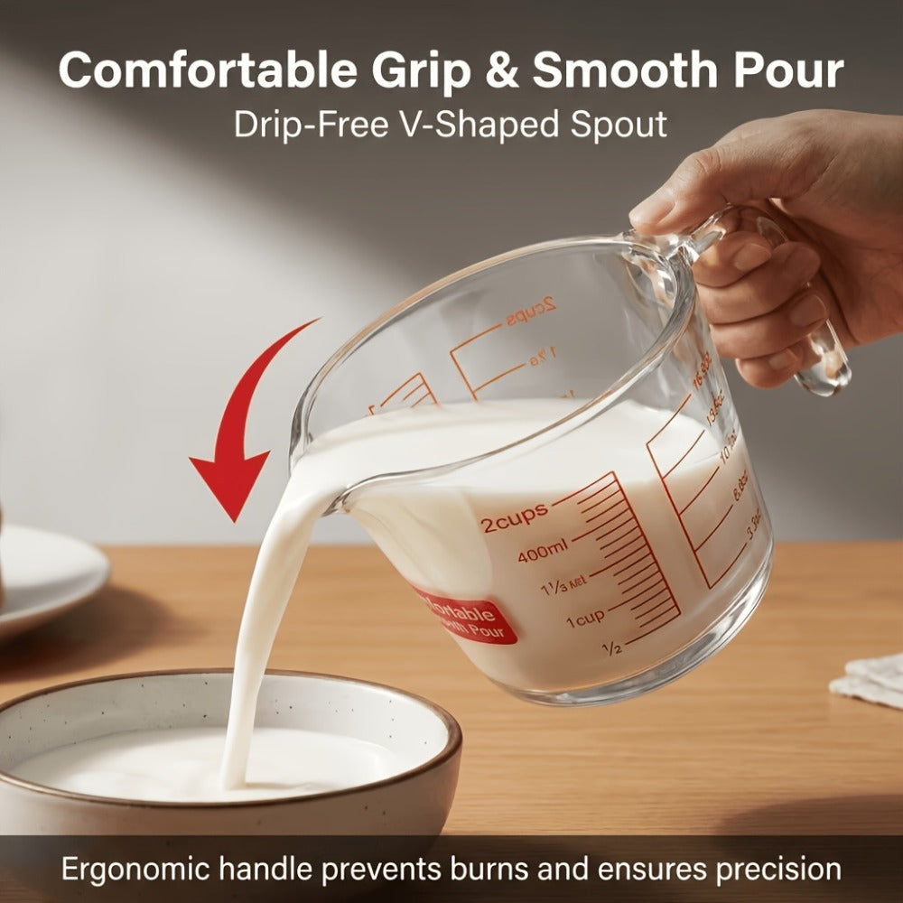 Glass Measuring Cup Heat Resistant Large Capacity with Handle 16.9 oz 33.8 oz Reusable Kitchen Baking Liquid Measuring Cup Set with Measuring Spoons