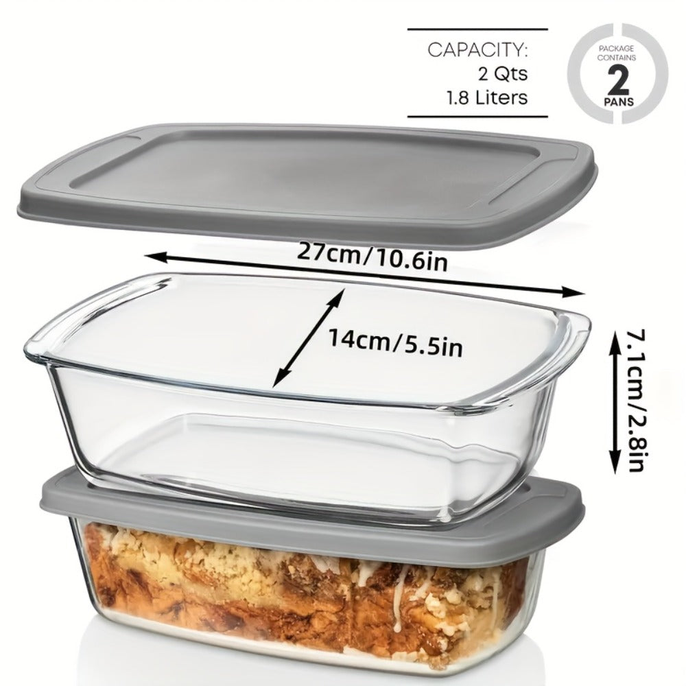 Glass Baking Dish with Lid, 1.9 Qt Rectangular Glass Loaf Pan with Handles, Oven & Microwave Safe Airtight Food Storage Container, Stackable Glass Bread Pan for Baking Bread Cakes, with Silicone Brush