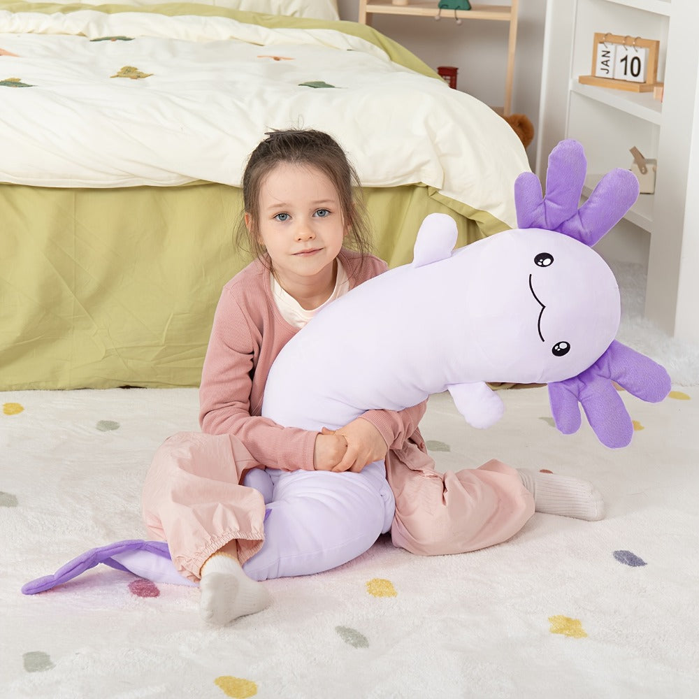 Large Axolotl Plush Body Pillow XL 48in Glow in the Dark Stuffed Animal Toy Soft Cuddly Axolotl Plushie for Kids Adults Birthday Christmas Valentine Gift (Purple, 122cm/48in)