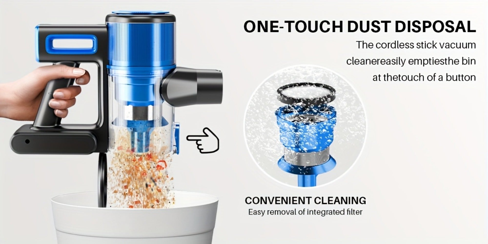Cordless Stick Vacuum Cleaner 56-68Kpa ¨C Lightweight 8-in-1 Handheld Vacuum with Rechargeable Battery, 45 Min Runtime for Hard Floors, Carpets & Pet Hair