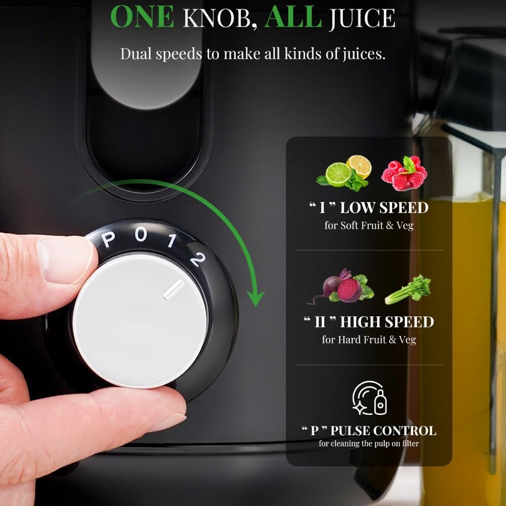 Centrifugal Juicer Machine Dual Speed 2.5 Inch Wide Feed Chute Anti-Drip BPA-Free Electric Juice Extractor for Fruits Vegetables Apples Carrots Citrus Easy Clean