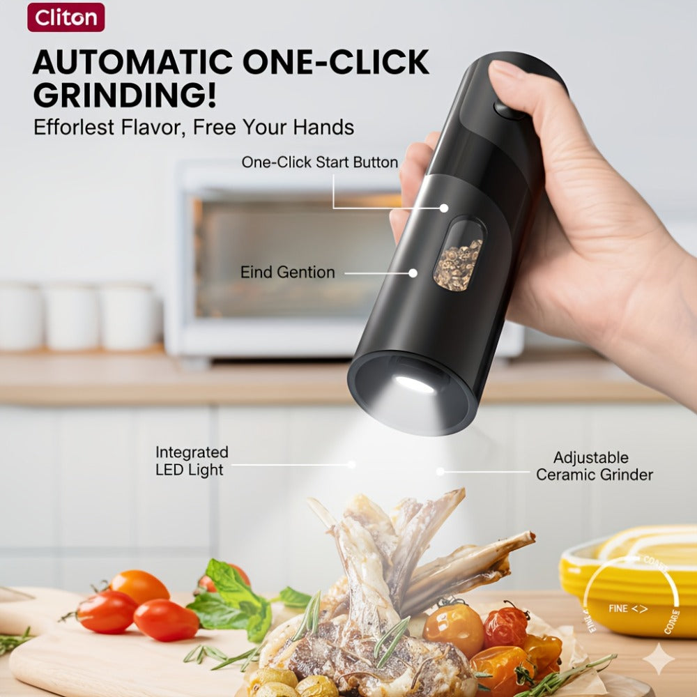 Electric Salt and Pepper Grinder Set ¨C Rechargeable Automatic Mills with LED Light, Adjustable Coarseness & 3.72oz Capacity for Home Kitchen, BBQ, Restaurant & Outdoor Entertaining