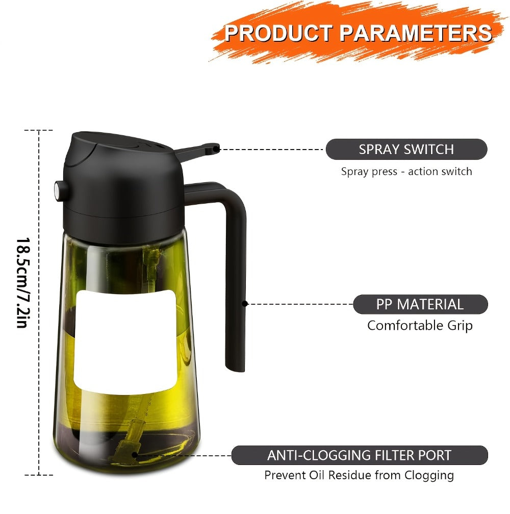 Glass Olive Oil Dispenser Bottle Set of 2 - 16oz 480ml Dual Drizzle & Spray Function, Light-Blocking Design for Fresh Oil, Kitchen Cooking Bottle