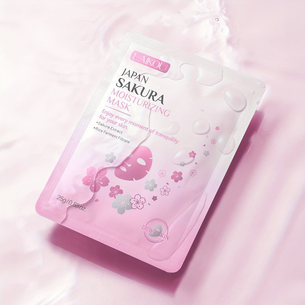 LAIKOU Japan Sakura Hydrating Sheet Mask 20pcs ¨C Deep Moisturizing Face Mask for Dry, Normal & Combination Skin, Travel Skincare Set, Gift for Women