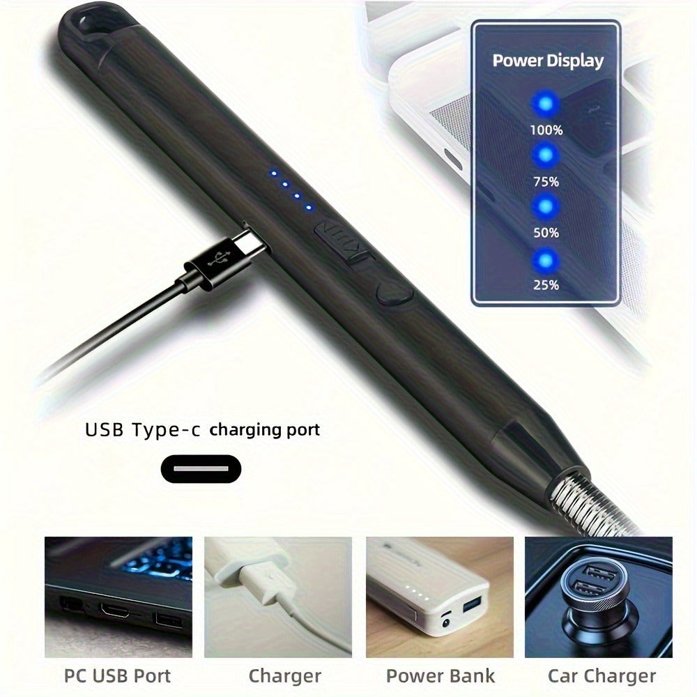 USB Rechargeable Electric Arc Lighter, 360¡ã Rotating Flameless Plasma Igniter with Safety Switch for Candles, BBQ, Camping, Kitchen ¨C 1pc or 2pcs Set