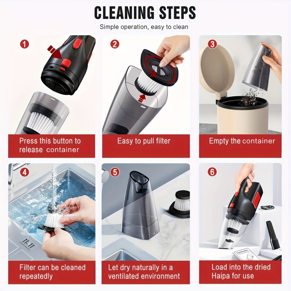 Handheld Vacuum Cleaner Cordless 200W Powerful Suction Lightweight Portable with Low Noise 40dB Crevice Tool Easy Empty Dustbin for Car Home Office Carpet Hard Floor (Black Red Black Purple)