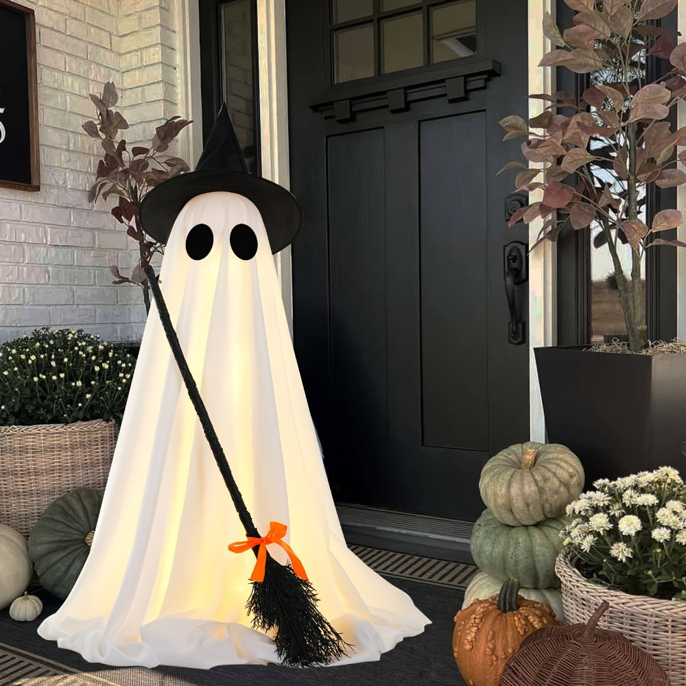 Halloween Ghost with Broom Outdoor Decoration ¨C Eerie Spooky Ghost Ornament for Porch, Yard, Garden & Lawn, Indoor & Outdoor Halloween Party Decor