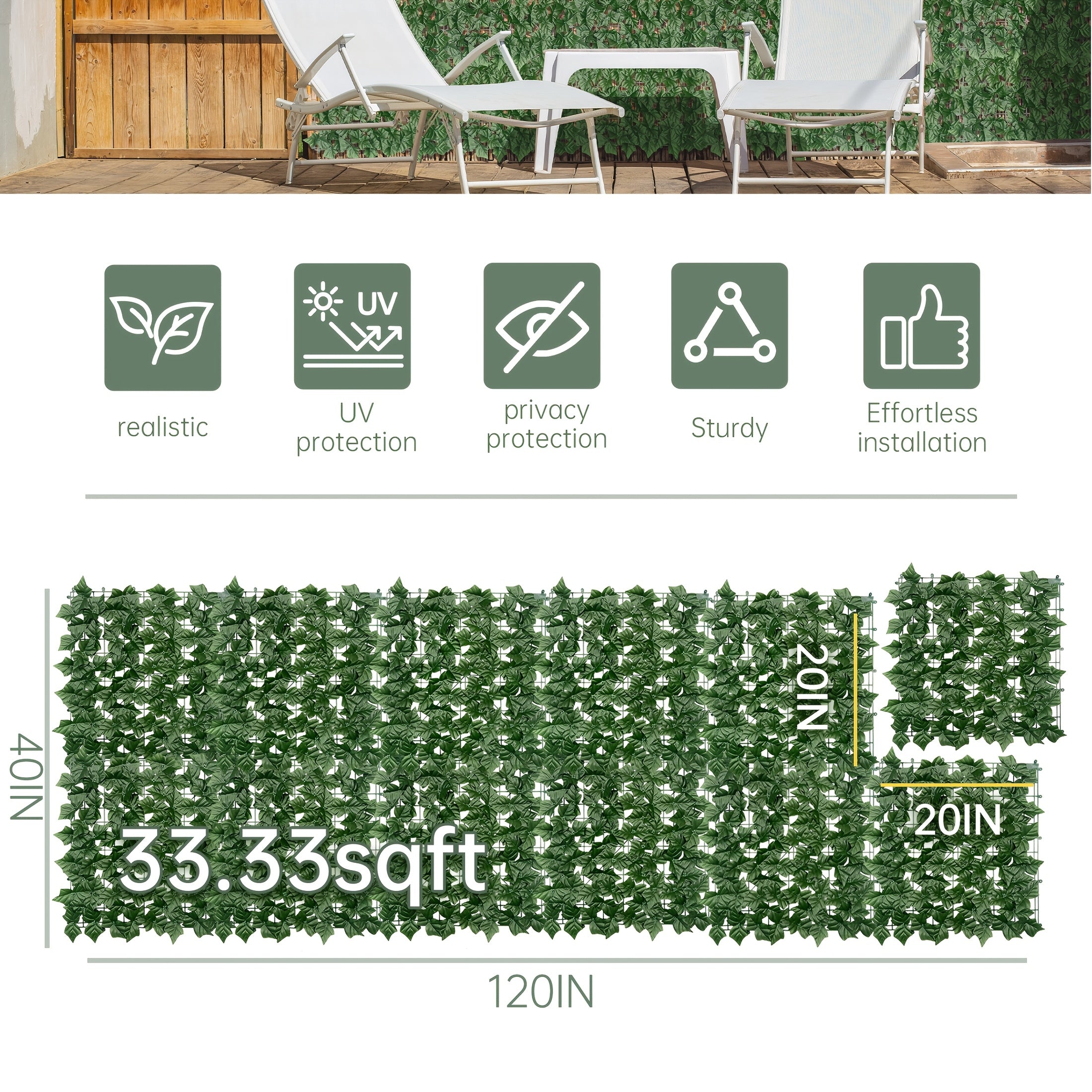 Artificial Ivy Privacy Fence Screen ¨C UV-Resistant Faux Ivy Hedge Panel for Outdoor Patio, Garden, Balcony & Fence Cover | Realistic Greenery Wall Decor | Multiple Sizes Available