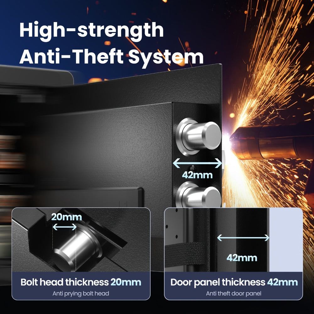 Fingerprint Safe Box with Password and Key Lock 0.3 0.8 1.13 1.71 Cu Ft Home Security Safe for Money Documents Passports Jewelry Bedroom Office Bedside Electronic Combination Lock Steel Safe