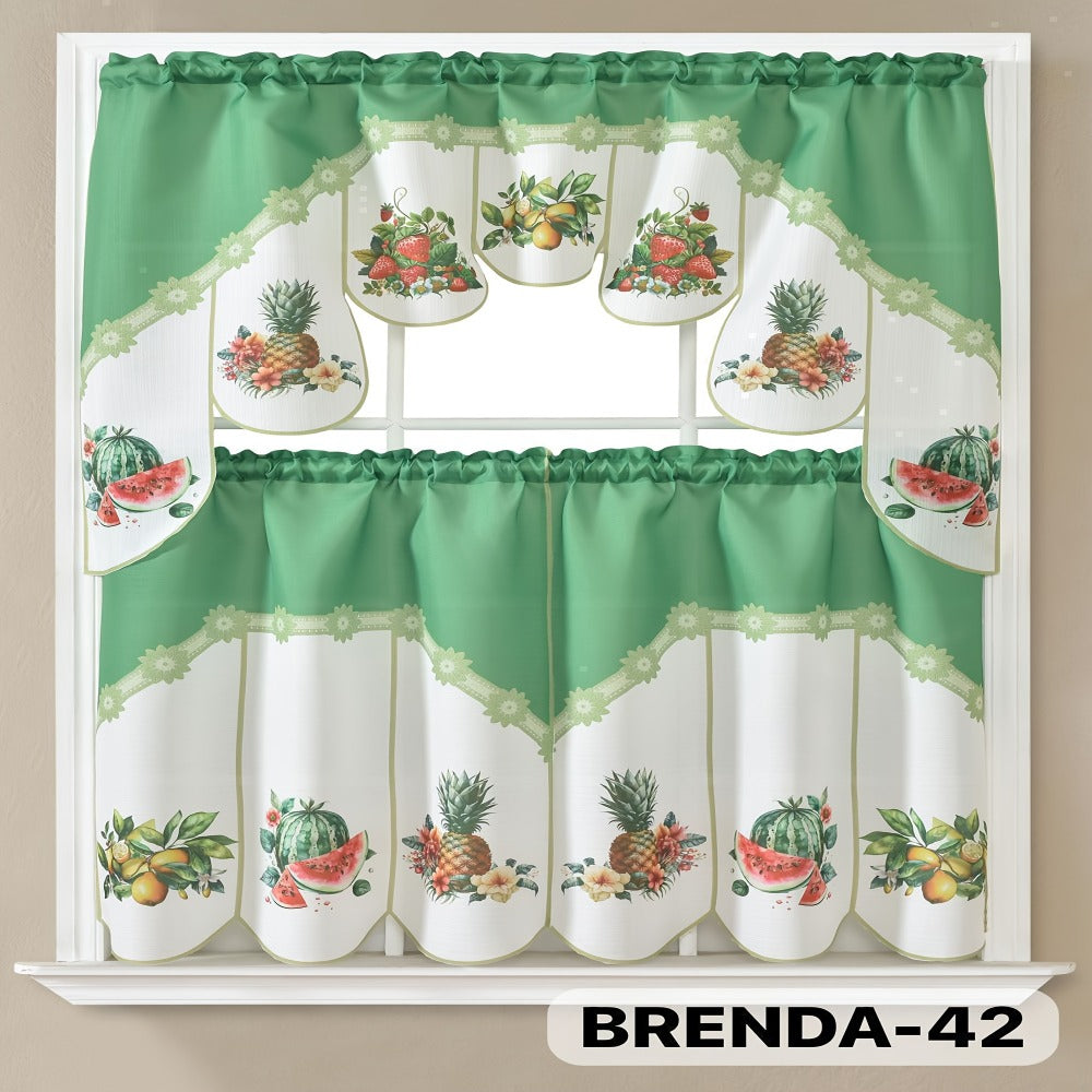 Kitchen Curtains 3 Piece Set Embroidered Satin Valance and Tiers - Rod Pocket Light Filtering Machine Washable 46 Colors Available All Season Home Decor