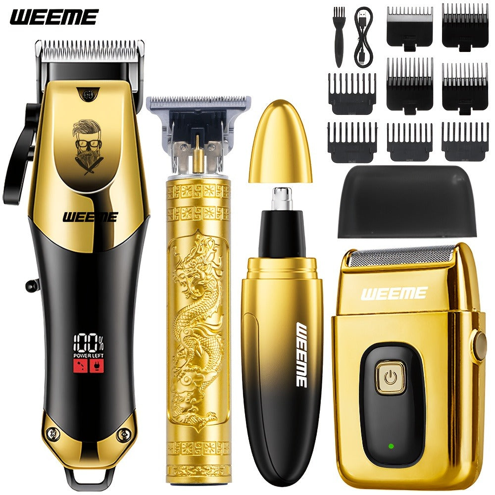 Electric Shaver Grooming Set for Men Hair Clipper Nose Trimmer Razor DIY Barber Kit USB Rechargeable 2 4 Piece Set Gift for Husband Dad Blue Gold White Green