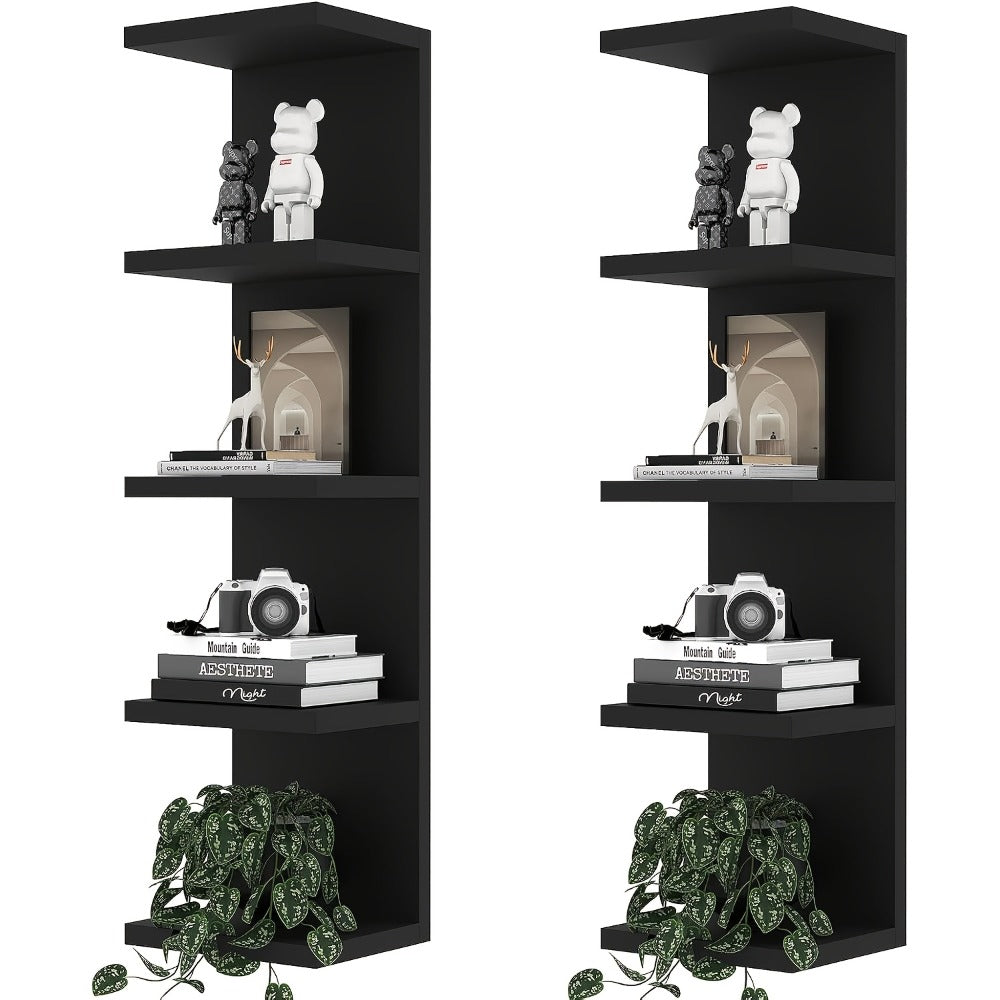 5-Tier Floating Wall Shelf Wall-Mounted Storage Rack 31.5¡± - Space Saving Display Shelves for Bedroom Living Room Oak Finish Easy Install Thickened Suspended Wall Organizer