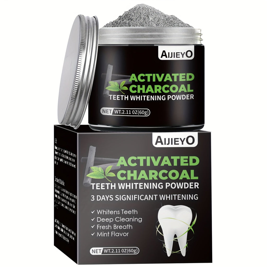 Activated Charcoal Teeth Whitening Powder - Natural Tooth Polish for Deep Cleaning, Plaque Removal & Fresh Breath, Mint Flavor, 60g Daily Use Teeth Brightening Charcoal Powder