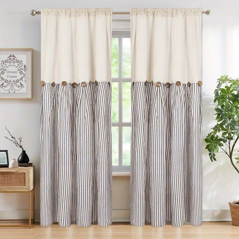 Bohemian Striped Patchwork Curtains, Semi-Sheer Rod Pocket Window Curtains for Bedroom Living Room Kitchen Cafe, Country Cottage Style, 1 or 2 Panels, Multiple Colors & Sizes