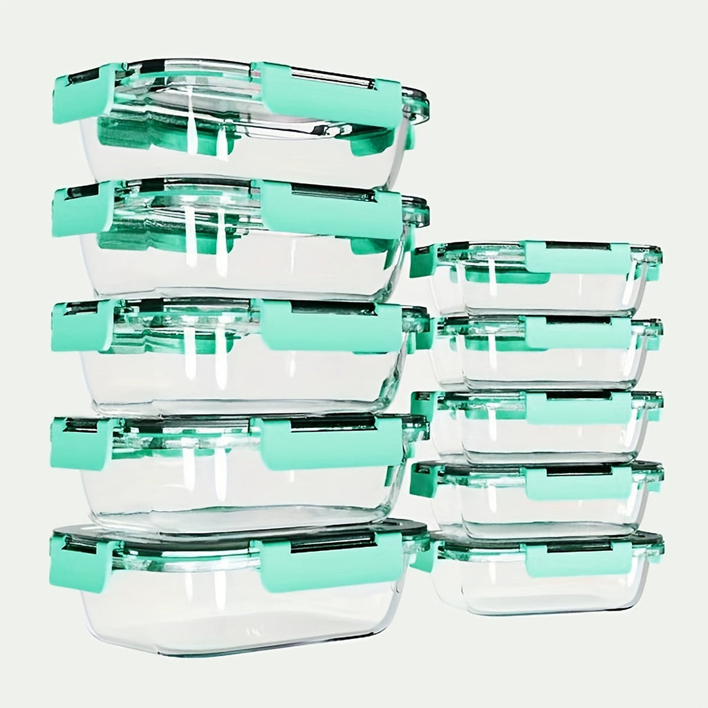 Glass Food Storage Containers with Lids 10PCS Set ¨C Airtight Leak-Proof Meal Prep Containers, Dishwasher & Oven Safe, Lunch & Leftover Storage
