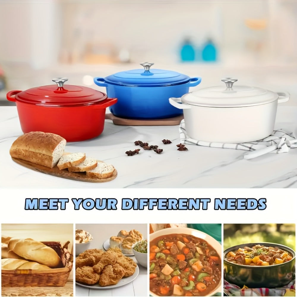 Enameled Cast Iron Dutch Oven with Lid & Dual Handles, Non-Stick Enamel Coated Heavy Duty Cookware for Bread Baking, Braising & Slow Cooking, Superior Heat Retention, Orange, Red & Blue