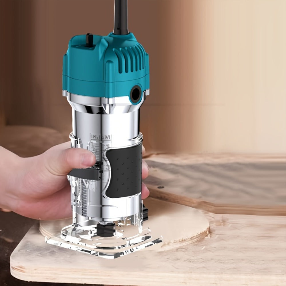 Wood Router Carving Machine Electric Trimmer ¨C Wood Slotting, Drilling & Engraving Tool with Optional 15pc Milling Cutter Set, for Woodworking, Furniture Making & DIY Crafts