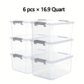 Clear Stackable Storage Boxes with Lids 6-Pack 16.9 Quart, Plastic Lockable Organizer Bins with Latches for Shelves, Closet, Home & Office Clutter Organization Containers
