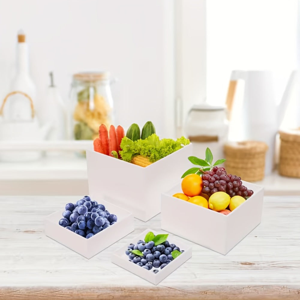 Display Stands 6pcs Five-Sided Square Buffet Risers - White Transparent Dessert Cake Display Storage Rack for Party Wedding Catering Retail Boutique Gallery Home Decor