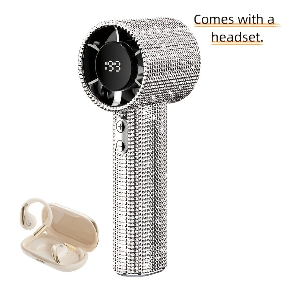 Diamond Handheld Mini Fan USB-C Rechargeable | Luxury Full Diamond Turbo Fan with Adjustable Speed, Quiet Operation & Gift Box Packaging ¨C Portable Personal Cooling Fan for Women, Summer Gift Idea