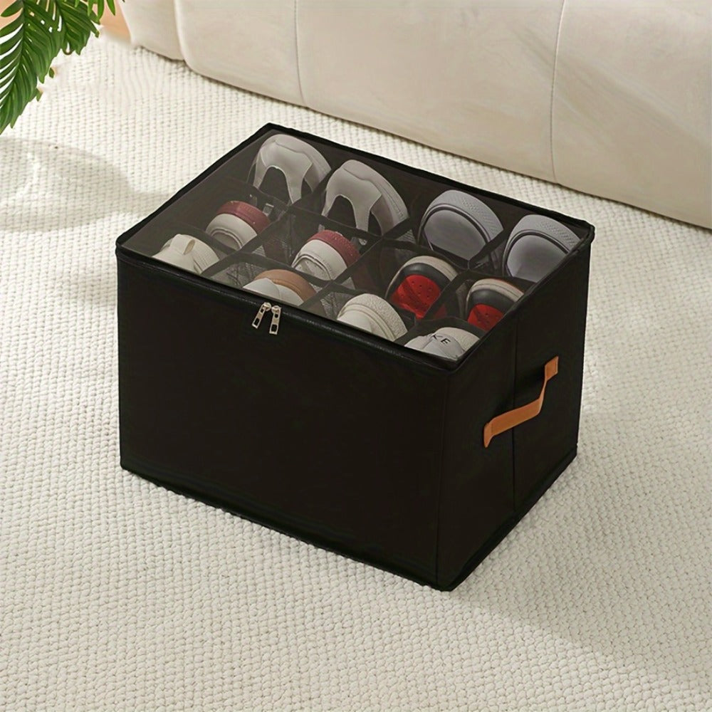 Oxford Fabric Shoe Storage Organizer with Adjustable Dividers, Transparent Lid & Handles ¨C Holds 12 Pairs, Foldable, Zippered Dustproof, 2 or 4 Pack