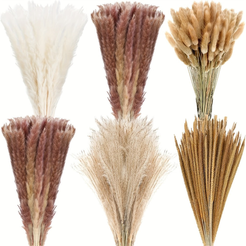 Dried Pampas Grass Decor 17 Inch Natural Bouquet | Boho Home Wedding Party Flower Arrangement White Pampas Brown Reed Bunny Tail Easter Basket Stuffers Mother's Day Gift