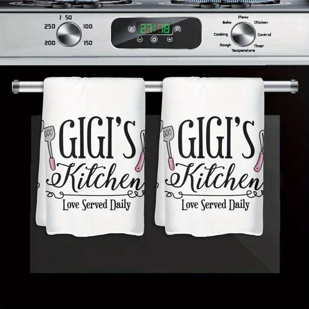 Kitchen Dish Towels 2 Pack 23.6x15.7 Inch - Decorative Hand Towels 370GSM Polyester Cartoon Utensil Graphic Love Served Daily Text Lightweight Soft Absorbent | Home Hotel Restaurant Kitchen Decor Gift