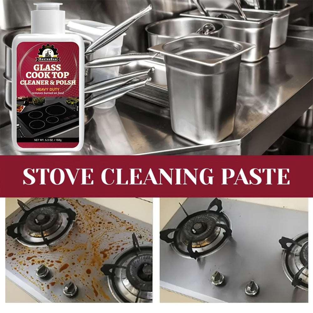 Glass Stovetop Cleaning Paste ¨C Heavy Duty Cooktop Cleaner Cream, Removes Burnt-On Grease, Oil Stains & Food Residue from Stove Tops, Burners & Glass Surfaces, Non-Scratch Easy Scrub Formula