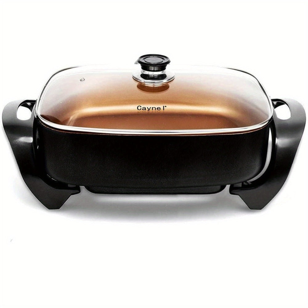 Jumbo Electric Skillet 8-Quart 16x12x3.15 Inch Deep Dish Copper Nonstick with Tempered Glass Vented Lid & Upgraded Thermostat ¨C Large Family Electric Frying Pan for Roasting Frying