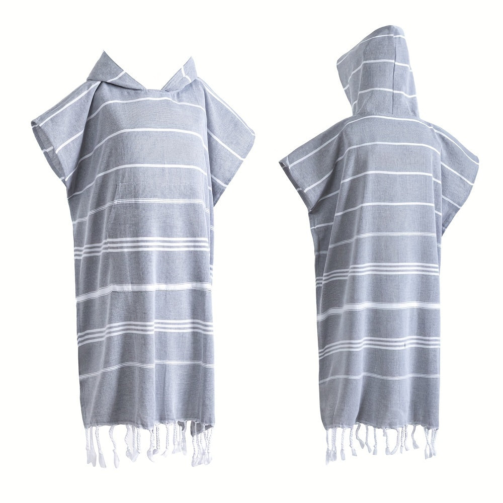 Hooded Beach Poncho Turkish Cotton Quick Dry Sandproof - Wearable Surf Changing Towel Lightweight Thin Bathrobe | S & L | Blue Green Purple Pink Gray | Swimming Diving Surfing Beach Essentials
