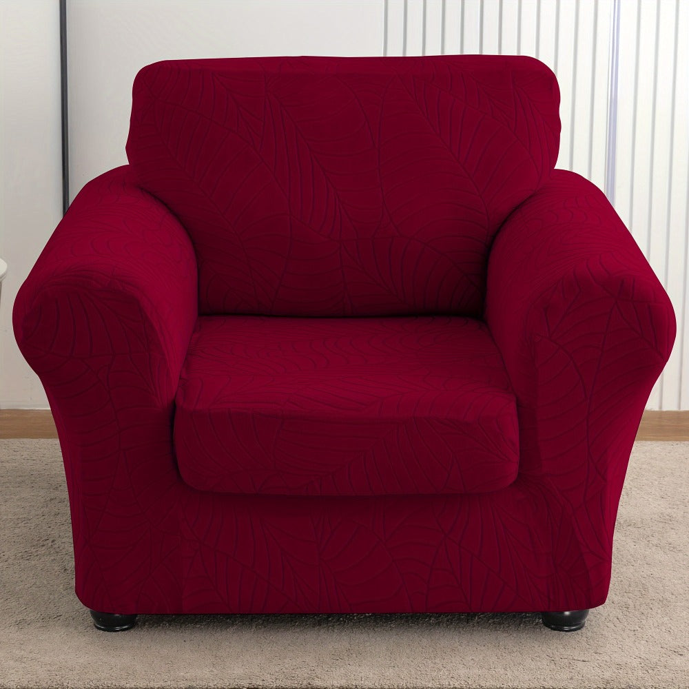 Armchair Slipcover 2pcs Set Jacquard Leaf Texture Stretch Chair Cover with Seat Cushion Cover Spandex Non-Slip Elastic Removable Washable Sofa Couch Cover for Living Room Dining Room Hotel Home Decor