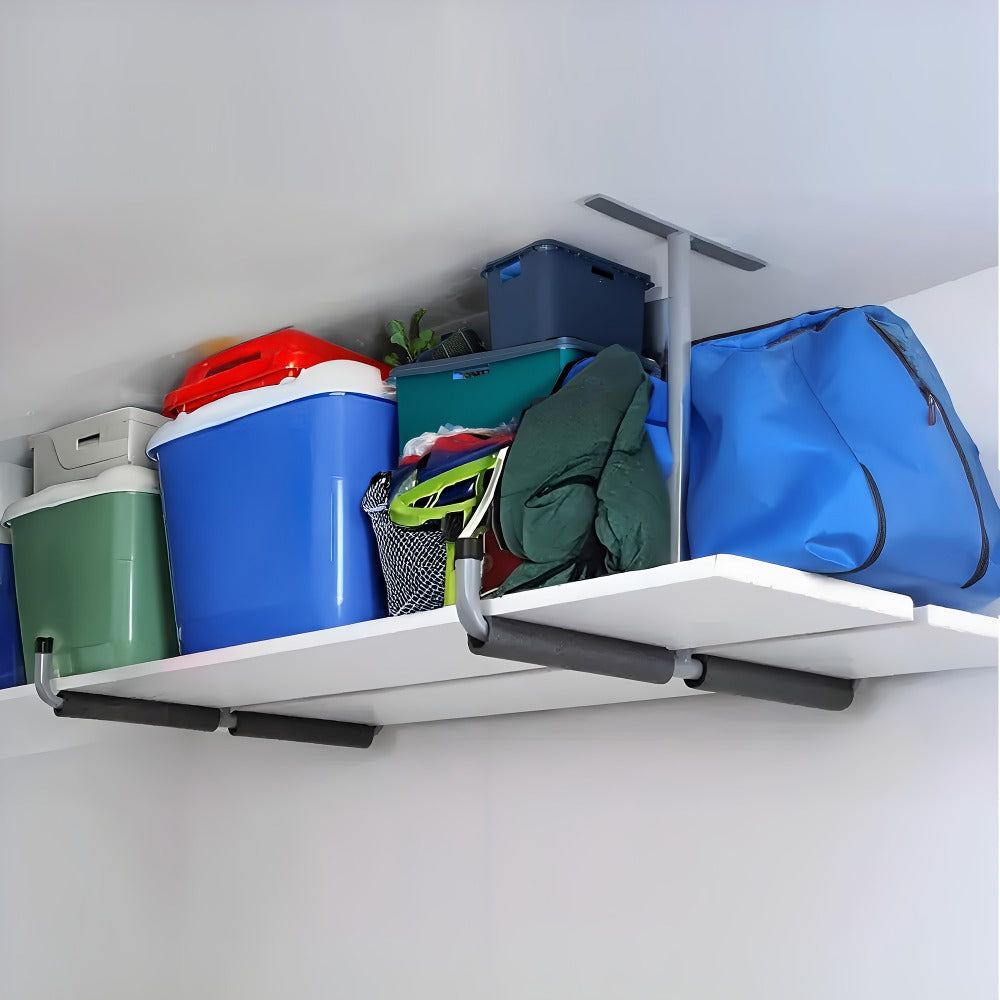 Heavy-Duty Ceiling Garage Storage Hook Rack ¨C Overhead Ladder Hanger with Anti-Slip Foam, Space-Saving Ceiling Mount for Ladders, Hoses & Tools, 2/4pcs