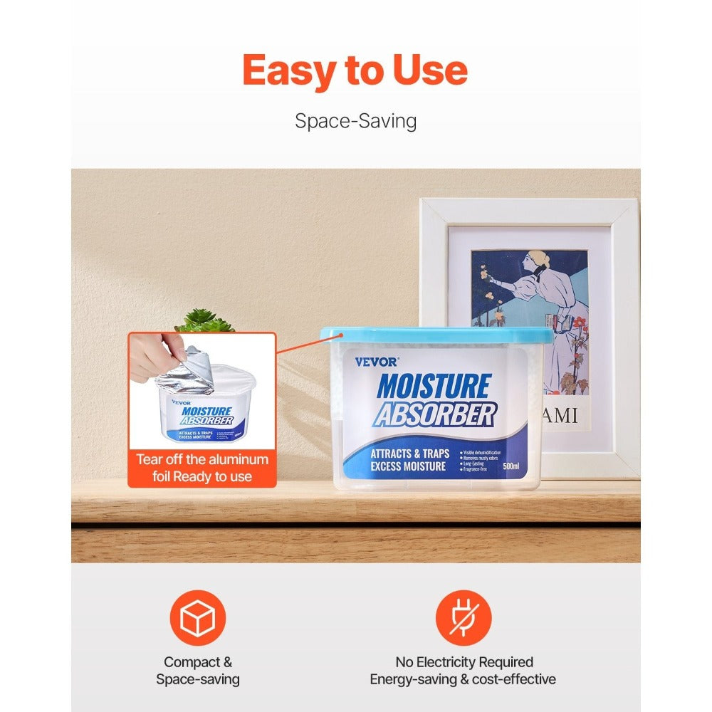 Moisture Absorber Boxes 6 Pack 500ml Calcium Chloride Dehumidifier Box Fragrance Free Humidity Absorber for Bathroom Closet Kitchen Bedroom Shoe Cabinet