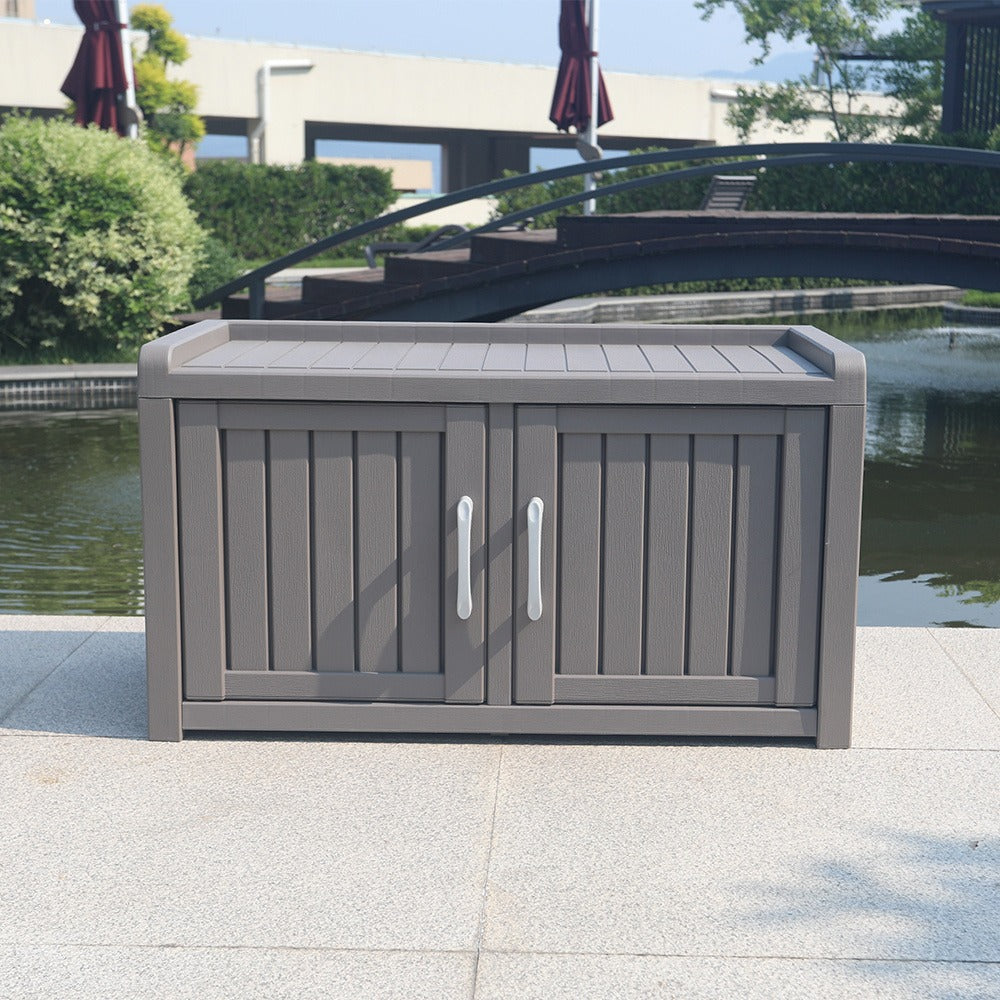 Shoe Storage Bench with Hidden Cabinet Entryway Bench All-Weather Resin Indoor Outdoor Porch Patio Mudroom Hallway Organizer