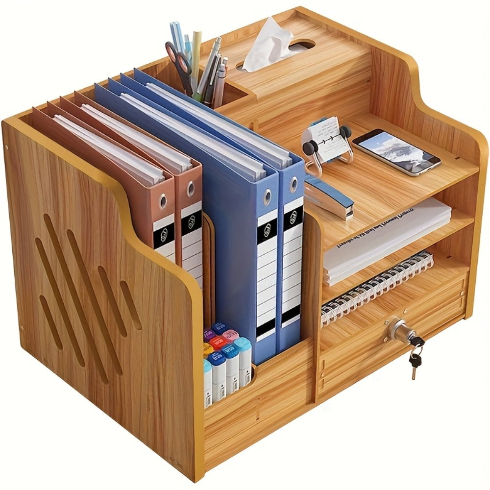 Wooden Desk Organizer for Office, Stackable Paper Tray File Holder for Home Office School, Desktop Document Sorter