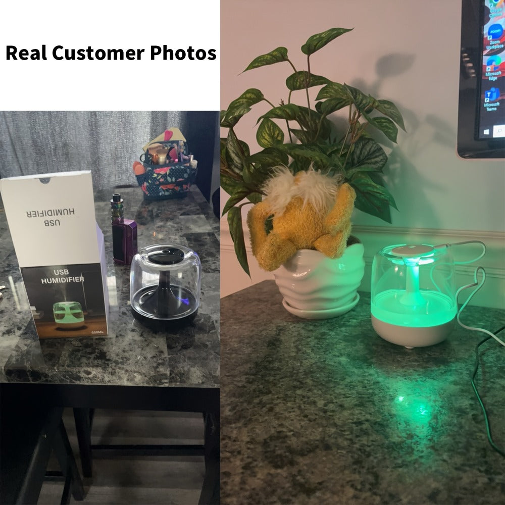 USB Humidifier with 7-Color Night Light ¨C Silent 26dB Double Mist Visible Water Tank 24-Hour Runtime for Bedroom Living Room Office Desktop Home Decor Gift