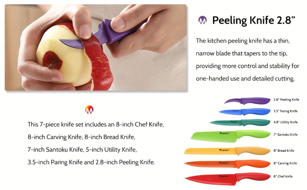 Rainbow Kitchen Knife Set 14pcs ¨C 7 Sharp Stainless Steel Knives with 7 Blade Guards, Dishwasher Safe, Non-Stick Professional Chef Knife Set with Sheaths