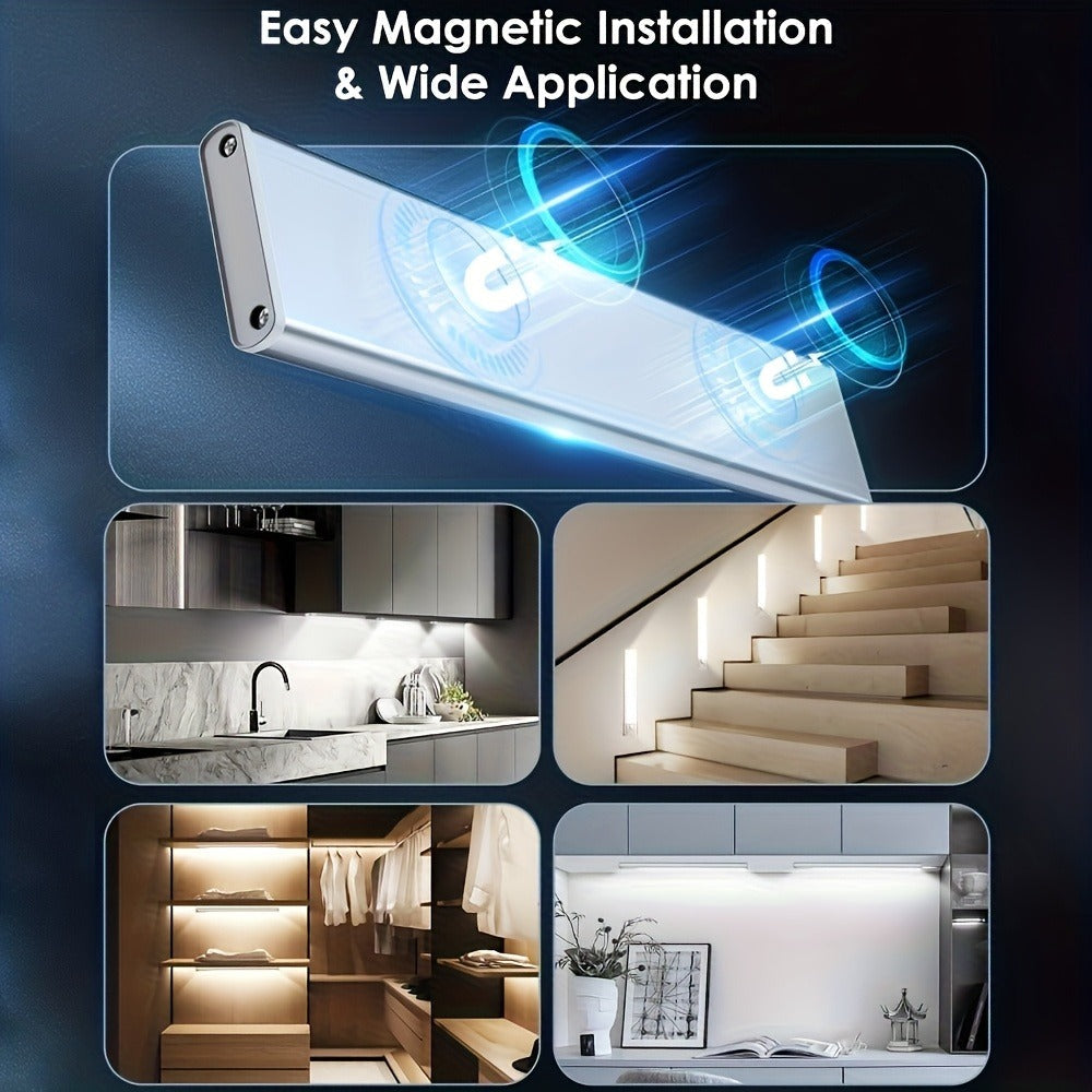 Motion Sensor Under Cabinet Lights 2 Pack | Wireless USB Rechargeable Dimmable 3 Color Temperatures Stick-On Magnetic LED Light for Kitchen Cabinet Wardrobe Stairs Cupboard
