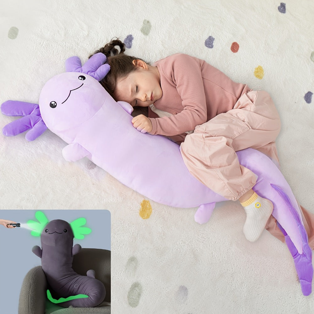 Large Axolotl Plush Body Pillow XL 48in Glow in the Dark Stuffed Animal Toy Soft Cuddly Axolotl Plushie for Kids Adults Birthday Christmas Valentine Gift (Purple, 122cm/48in)