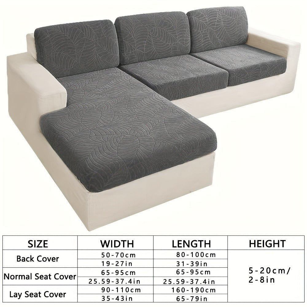 Jacquard Stretch Sofa Cover Set 6pcs Leaf Pattern High Elasticity Furniture Protective Cover with Elastic Band Easy Install Removable Washable Concubine Style Cushion Cover Home Decor Multiple Colors