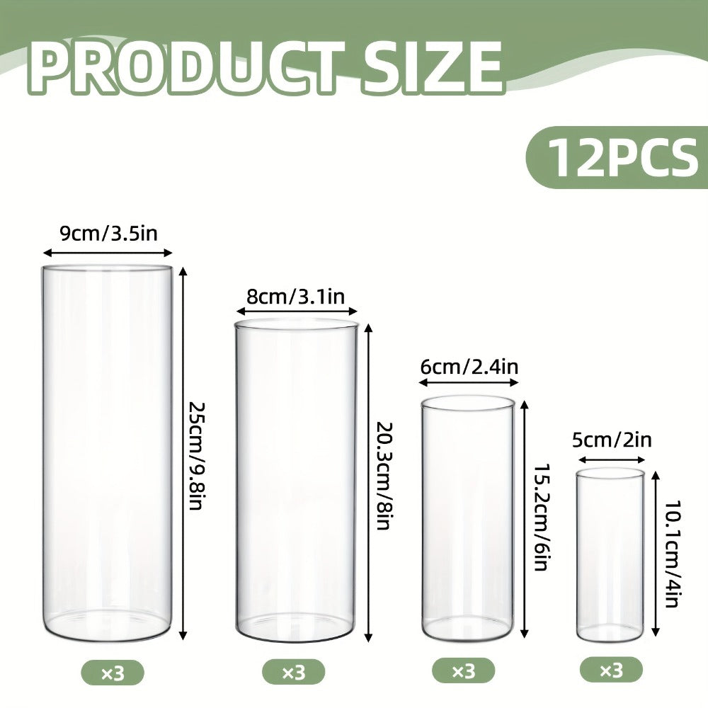 Clear Glass Cylinder Candle Holder Vases 12/24/36/48 Pcs | 4 6 8 10 Inch Tall Hurricane Floating Candle Vase | Wedding Centerpiece Table Decor | Party Home Shelf Decoration Glass Vase Bulk Set